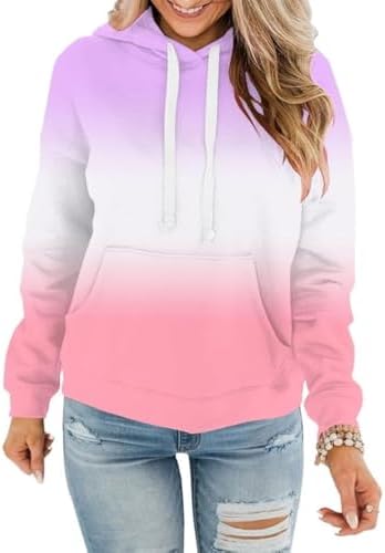 Womens Casual Hoodies Crew Neck Long Sleeve Sweatshirts with Pocket Lightweight Pullover Tops