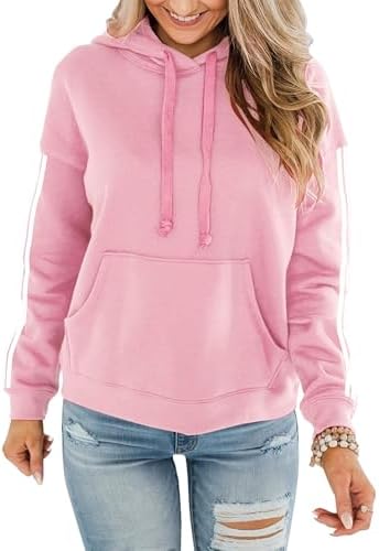 Womens Casual Hoodies Crew Neck Long Sleeve Sweatshirts with Pocket Lightweight Pullover Tops