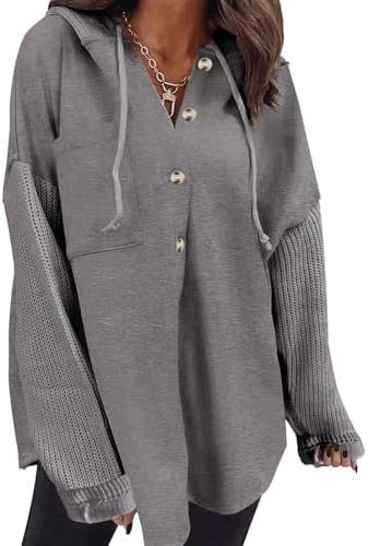 Oversized Sweatshirt for Women Loose Fit Casual Long Sleeve Button Hooded Sweatshirts Hoodies with Pocket