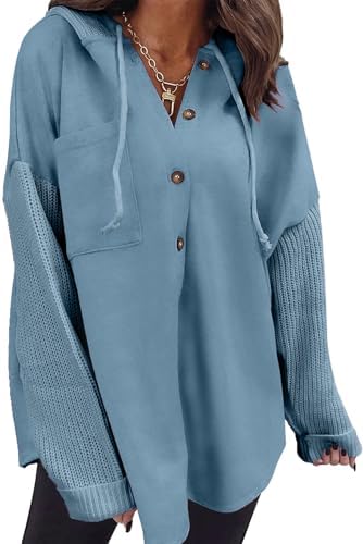 Oversized Sweatshirt for Women Loose Fit Casual Long Sleeve Button Hooded Sweatshirts Hoodies with Pocket
