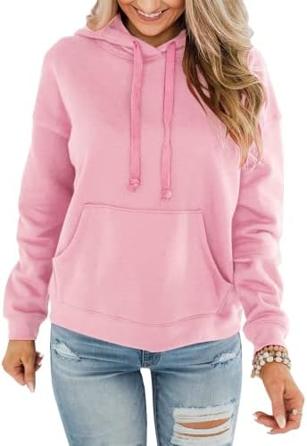 Womens Casual Hoodies Crew Neck Long Sleeve Sweatshirts with Pocket Lightweight Pullover Tops