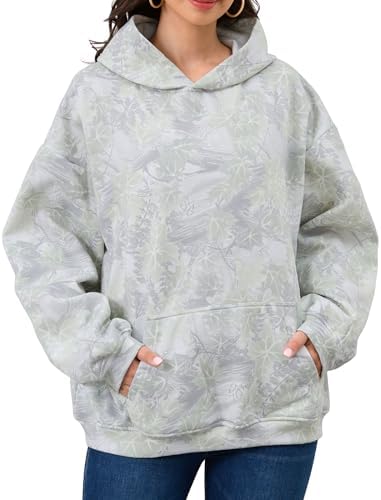 Womens Camo Hoodies Maple Leaf Print Oversized Hooded Sweatshirt Fleece Pullover Sweatshirts Long Sleeve with Pocket