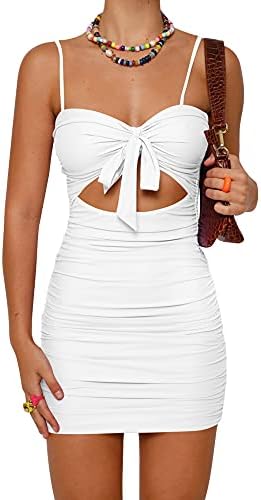 Women's Sexy Bodycon Cut Out Ruched Backless Spaghetti Strap Mini Club Party Dresses