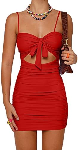Women's Sexy Bodycon Cut Out Ruched Backless Spaghetti Strap Mini Club Party Dresses