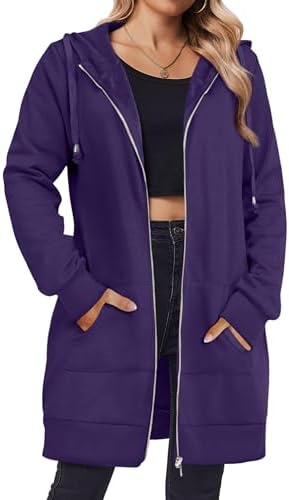 Zip Up Hoodies For Women Long Sleeve Oversized Sweatshirts Casual Lightweight Fleece Jackets With Pockets