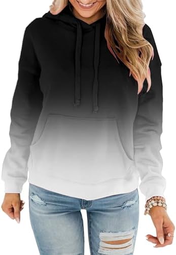 Womens Casual Hoodies Crew Neck Long Sleeve Sweatshirts with Pocket Lightweight Pullover Tops