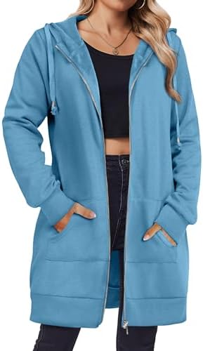 Zip Up Hoodies For Women Long Sleeve Oversized Sweatshirts Casual Lightweight Fleece Jackets With Pockets