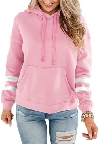 Womens Casual Hoodies Crew Neck Long Sleeve Sweatshirts with Pocket Lightweight Pullover Tops