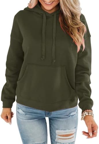 Womens Casual Hoodies Crew Neck Long Sleeve Sweatshirts with Pocket Lightweight Pullover Tops