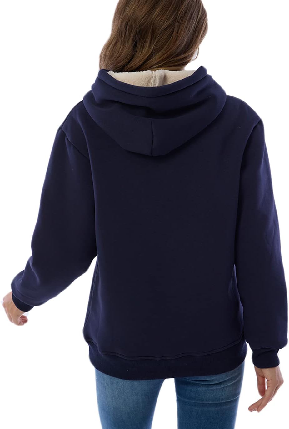 Womens Casual Winter Warm Fleece Sherpa Lined Pullover Hooded Sweatshirt