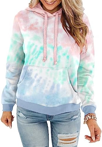 Womens Casual Hoodies Crew Neck Long Sleeve Sweatshirts with Pocket Lightweight Pullover Tops
