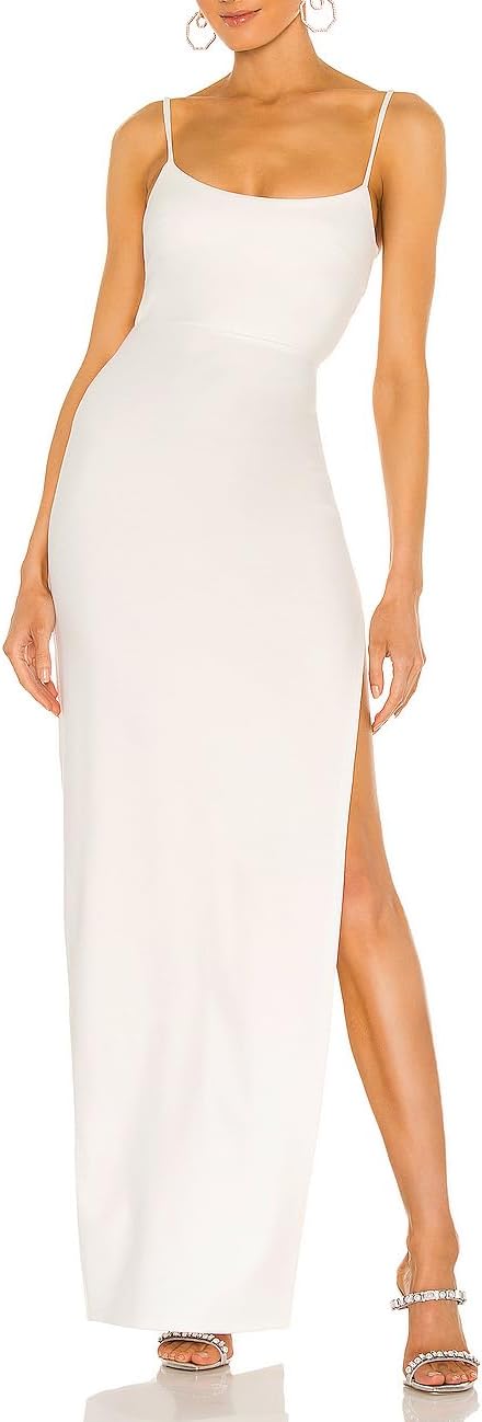 Women's Sexy Backless Spaghetti Straps Square Neck Maxi Dress Thigh High Slit Bodycon Cocktail Party Dress 211