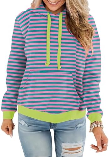 Womens Casual Hoodies Crew Neck Long Sleeve Sweatshirts with Pocket Lightweight Pullover Tops