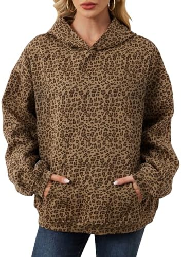 Womens Camo Hoodies Maple Leaf Print Oversized Hooded Sweatshirt Fleece Pullover Sweatshirts Long Sleeve with Pocket