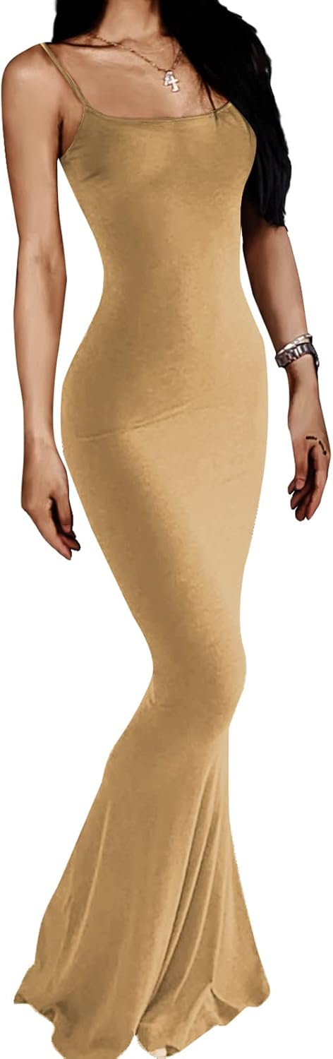 Women's Casual Lounge Slip Long Dress Sexy Sleeveless Backless Bodycon Maxi Dresses 2023 Summer Slim Elegant