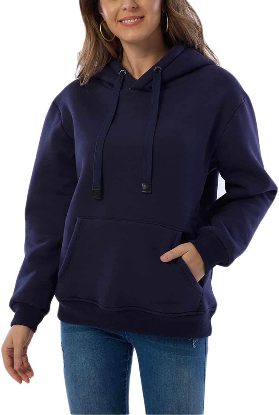 Womens Casual Winter Warm Fleece Sherpa Lined Pullover Hooded Sweatshirt