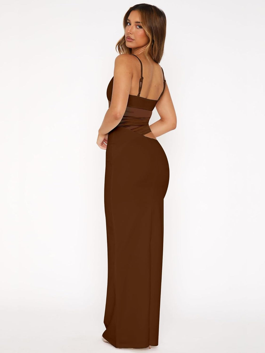 Women's Sexy Bodycon V Neck Spaghetti Strap Maxi Dress Elegant Backless Cocktail Evening Party Long Formal Dresses