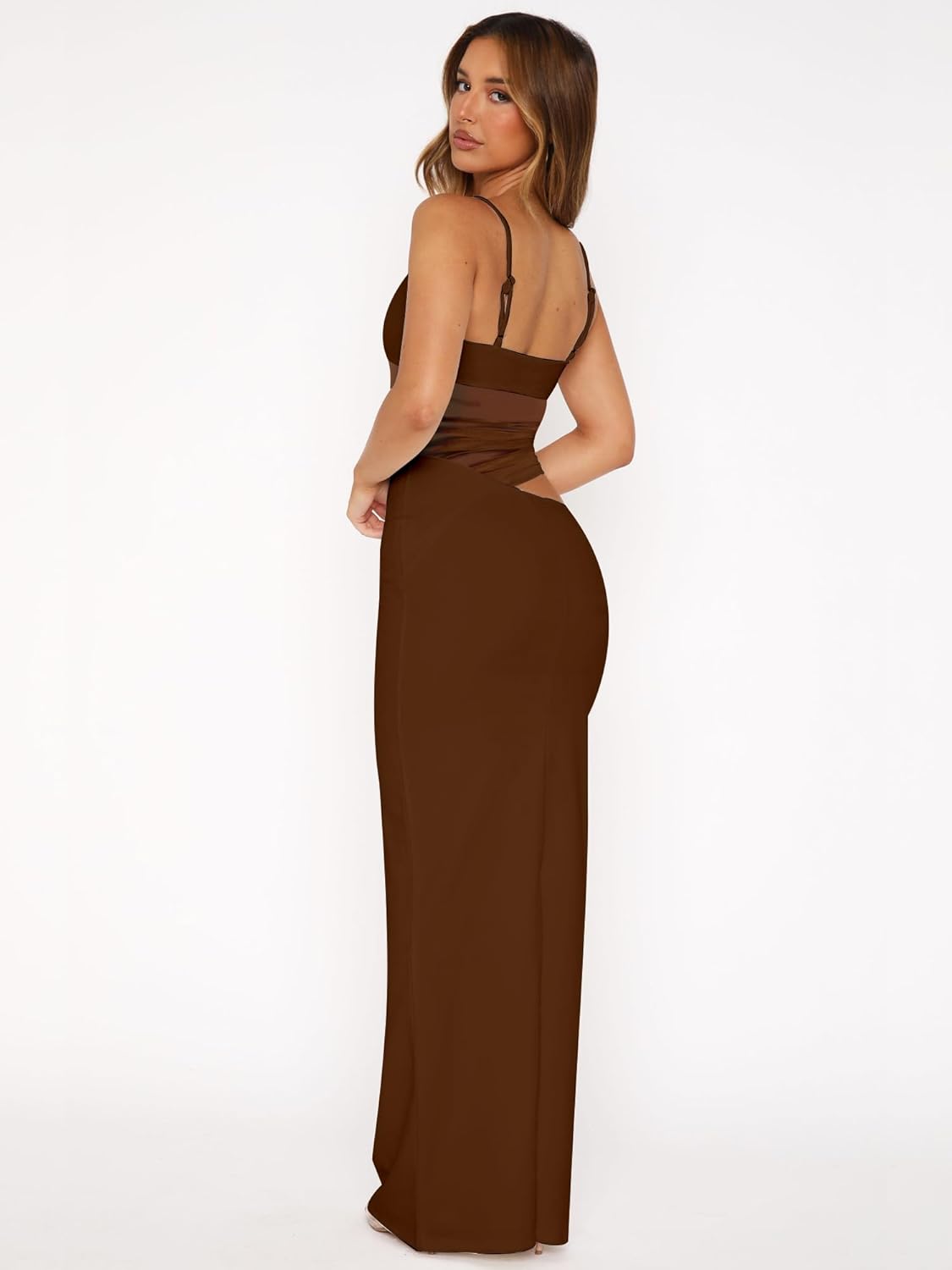 Women's Sexy Bodycon V Neck Spaghetti Strap Maxi Dress Elegant Backless Cocktail Evening Party Long Formal Dresses