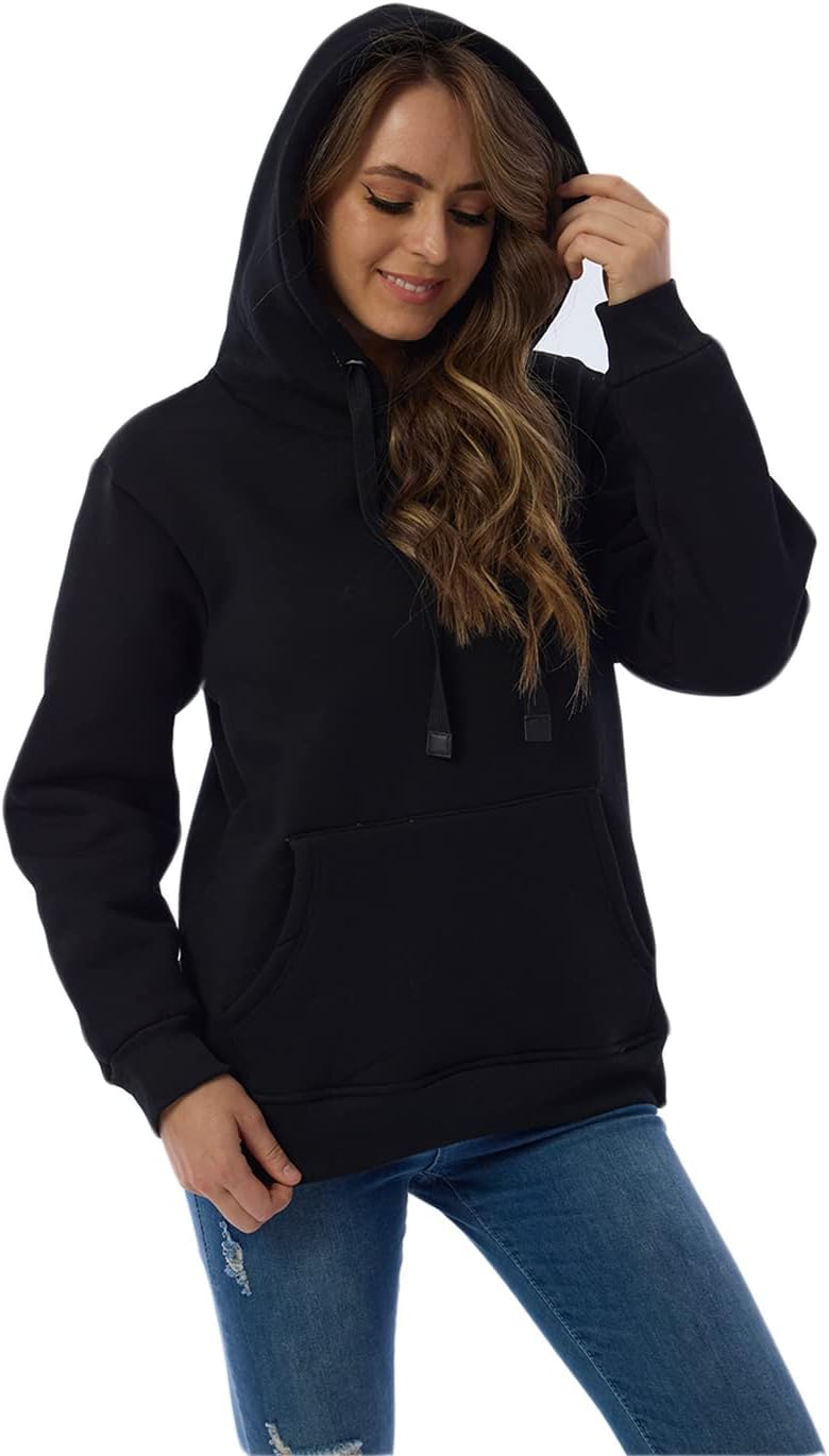 Womens Casual Winter Warm Fleece Sherpa Lined Pullover Hooded Sweatshirt
