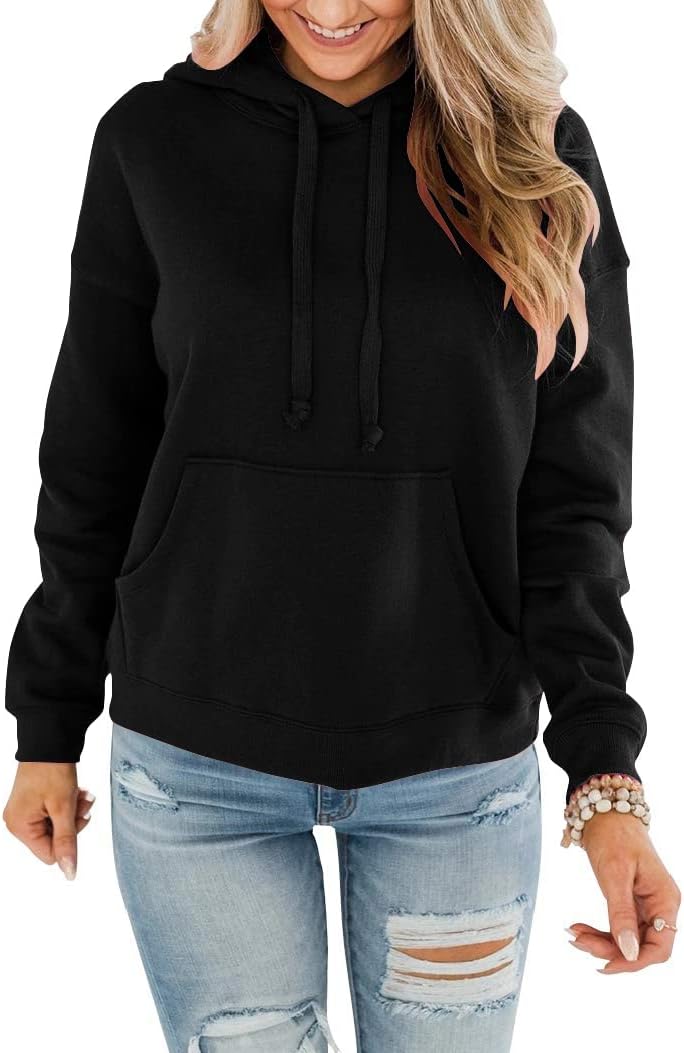 Womens Casual Hoodies Crew Neck Long Sleeve Sweatshirts with Pocket Lightweight Pullover Tops