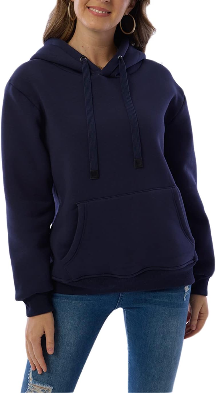 Womens Casual Winter Warm Fleece Sherpa Lined Pullover Hooded Sweatshirt