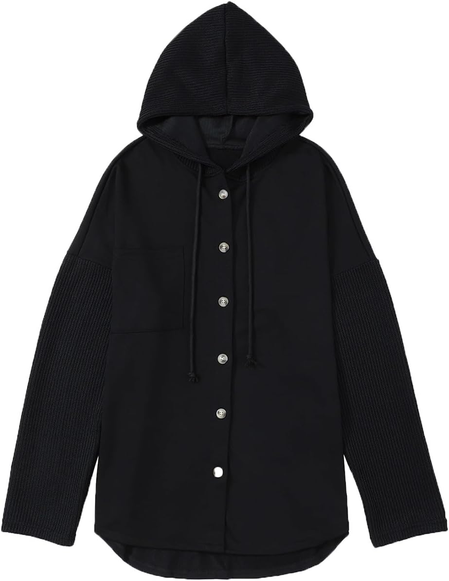 Oversized Sweatshirt for Women Loose Fit Casual Long Sleeve Button Hooded Sweatshirts Hoodies with Pocket