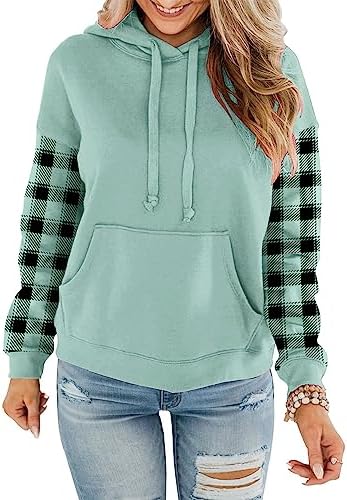 Womens Casual Hoodies Crew Neck Long Sleeve Sweatshirts with Pocket Lightweight Pullover Tops