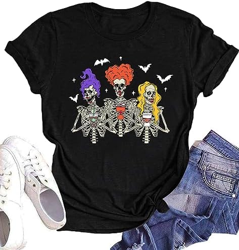 Dancing Skeleton Shirt for Women Happy Halloween T-Shirt Funny Skeleton Graphic Tees Tops Blouse Gift