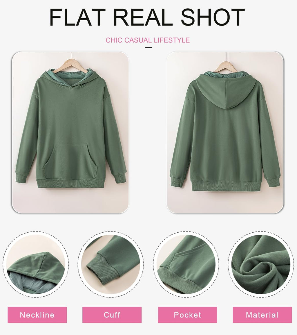 Women's Casual Hoodies Long Sleeve Solid Lightweight Pullover Tops Loose Sweatshirt with Pocket