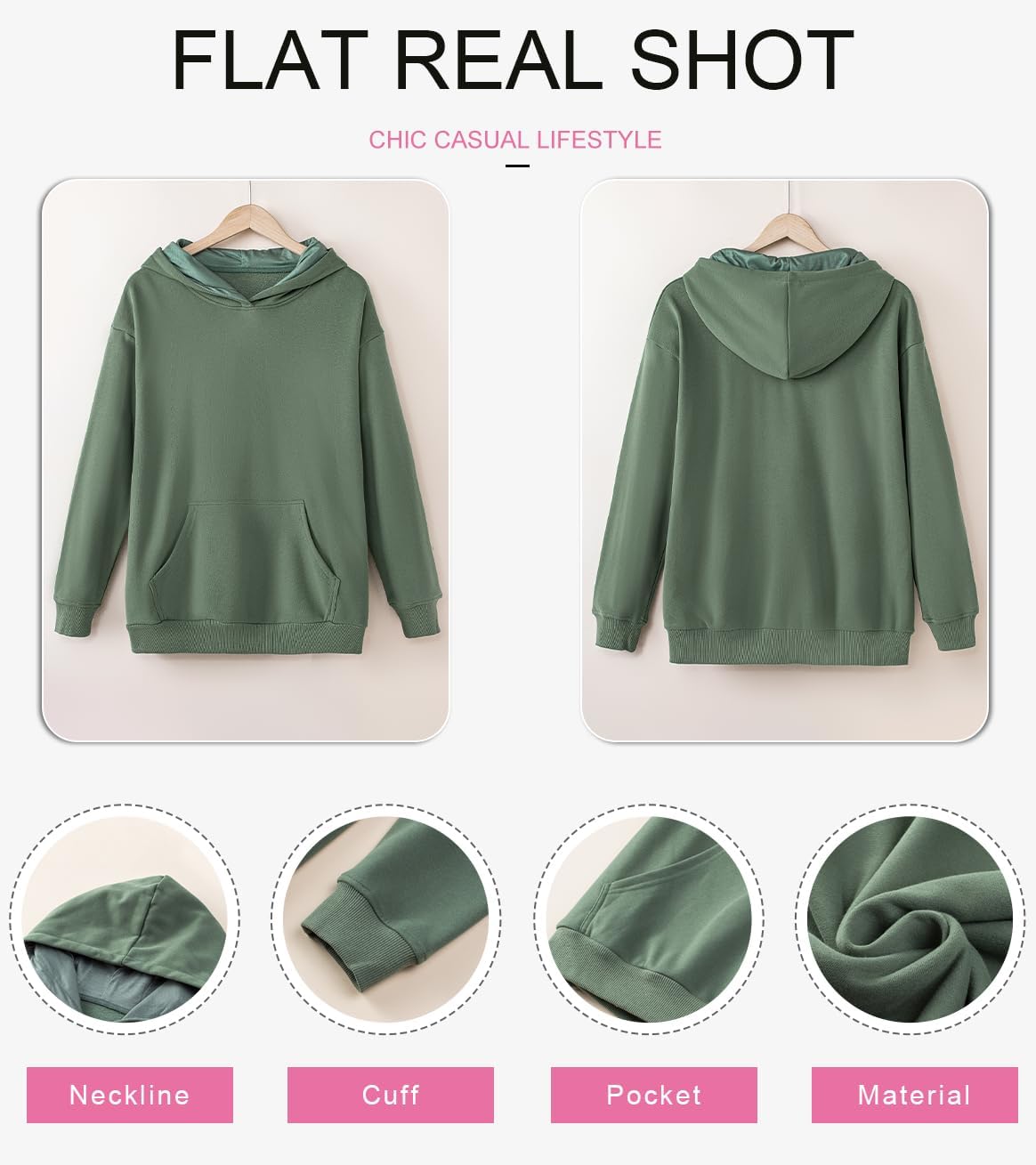 Women's Casual Hoodies Long Sleeve Solid Lightweight Pullover Tops Loose Sweatshirt with Pocket
