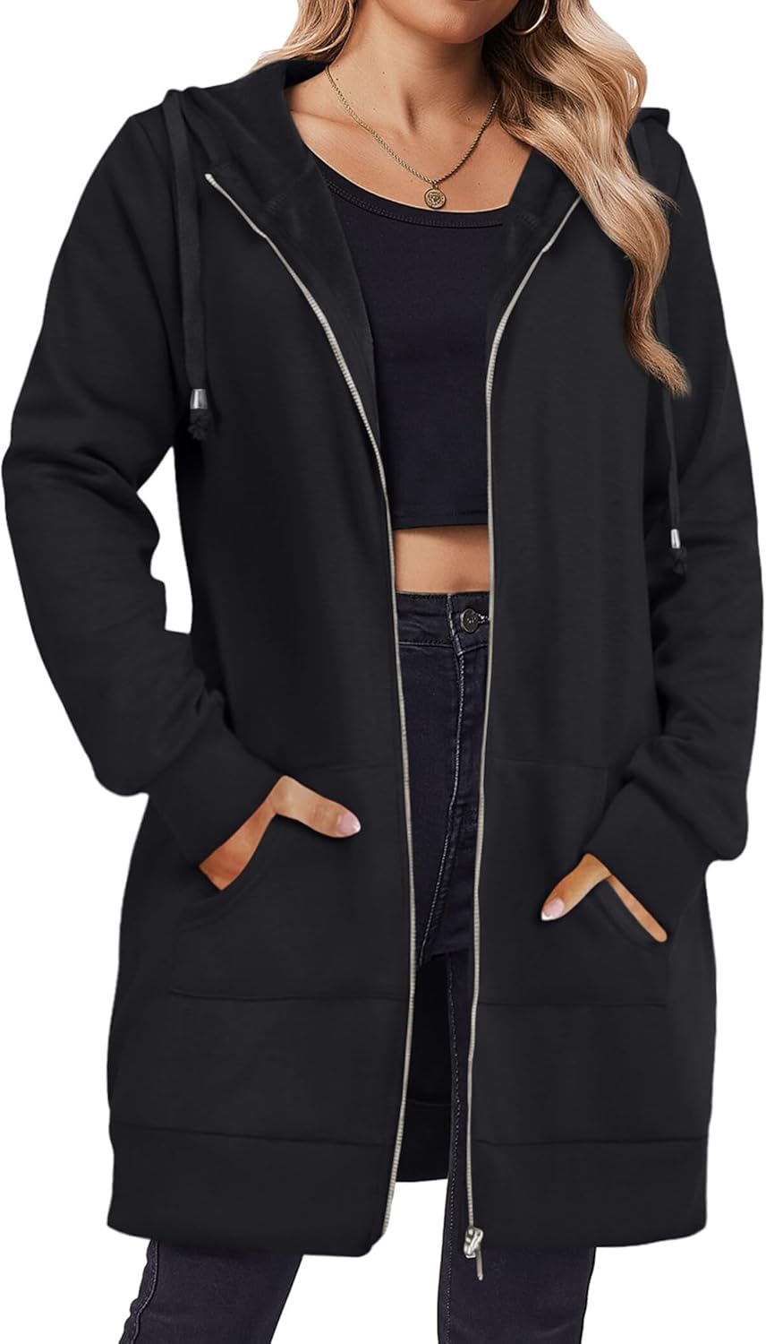 Zip Up Hoodies For Women Long Sleeve Oversized Sweatshirts Casual Lightweight Fleece Jackets With Pockets