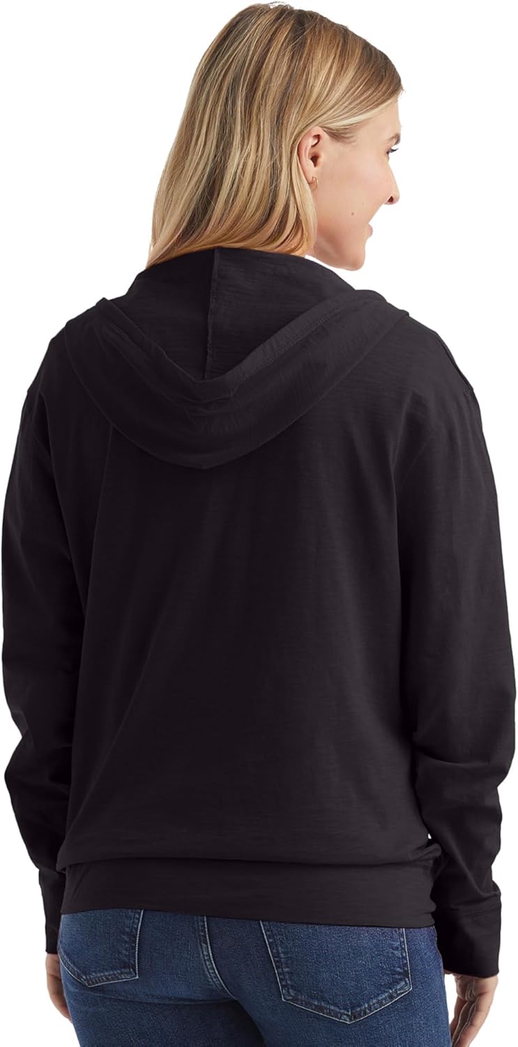 Women’s Slub Knit Full-Zip Hoodie, Textured Cotton Zip-Up T-Shirt Hoodie for Women