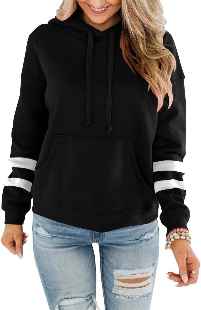 Womens Casual Hoodies Crew Neck Long Sleeve Sweatshirts with Pocket Lightweight Pullover Tops