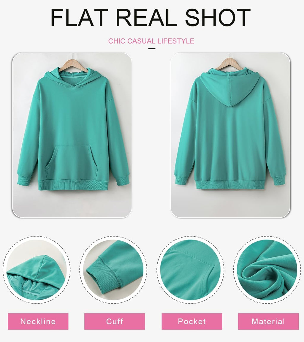 Women's Casual Hoodies Long Sleeve Solid Lightweight Pullover Tops Loose Sweatshirt with Pocket