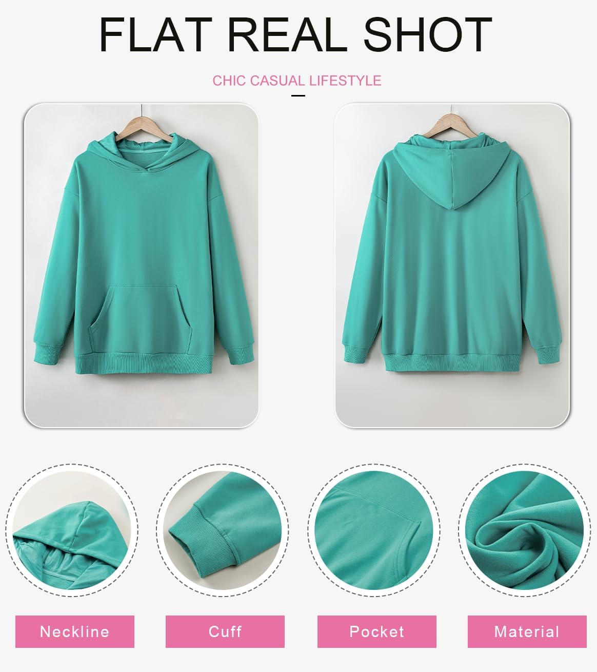 Women's Casual Hoodies Long Sleeve Solid Lightweight Pullover Tops Loose Sweatshirt with Pocket