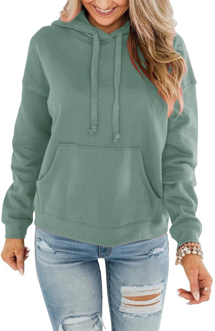 Womens Casual Hoodies Crew Neck Long Sleeve Sweatshirts with Pocket Lightweight Pullover Tops