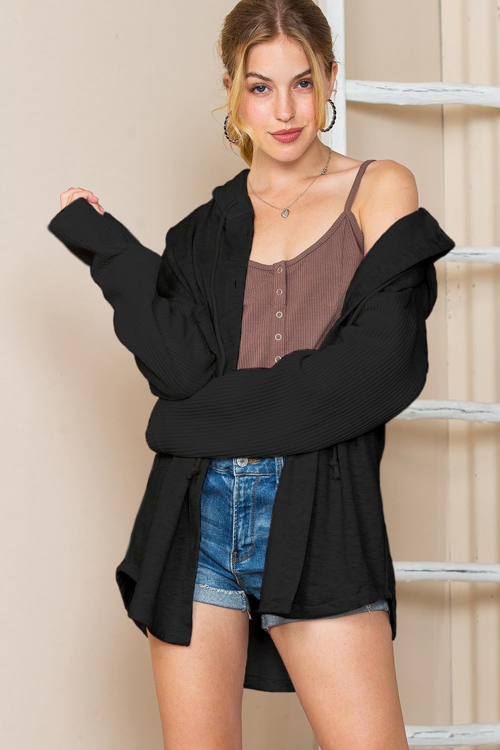 Oversized Sweatshirt for Women Loose Fit Casual Long Sleeve Button Hooded Sweatshirts Hoodies with Pocket