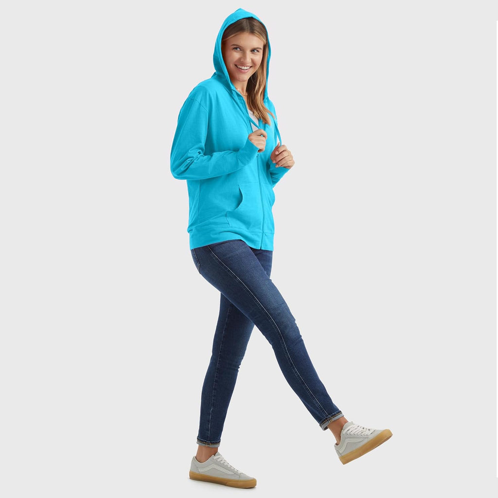 Women’s Slub Knit Full-Zip Hoodie, Textured Cotton Zip-Up T-Shirt Hoodie for Women