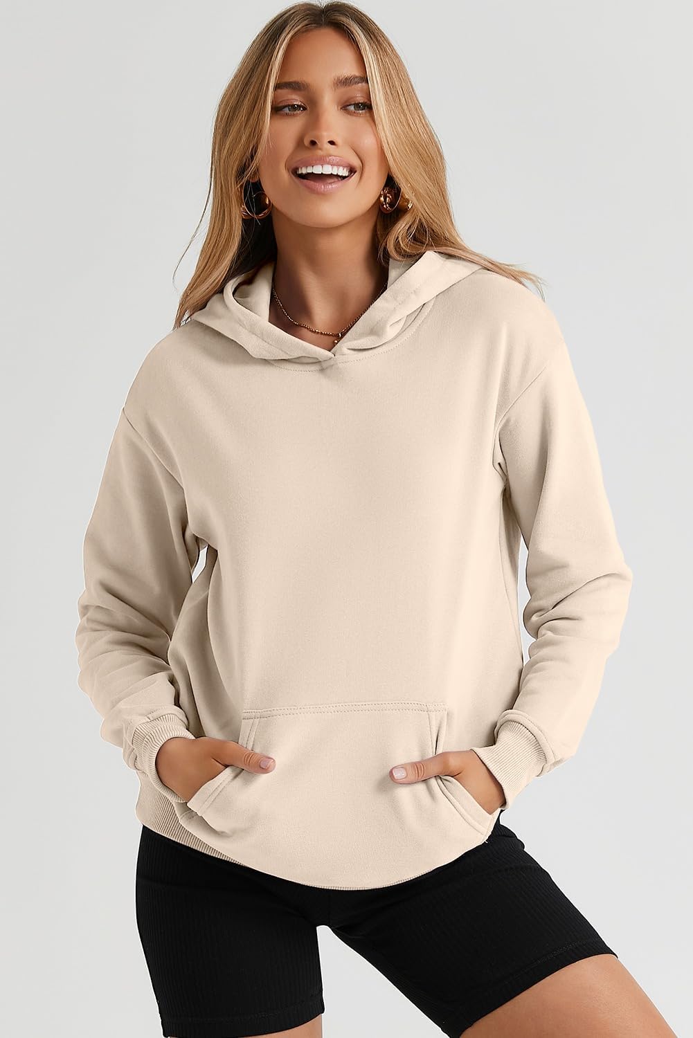 Women's Casual Hoodies Long Sleeve Solid Lightweight Pullover Tops Loose Sweatshirt with Pocket