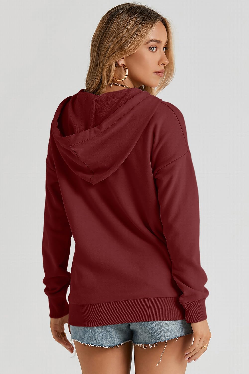 Womens 2025 Hoodies Button Collar Drawstring Hooded Pullover Sweatshirt Casual Long Sleeve Tops Shirts