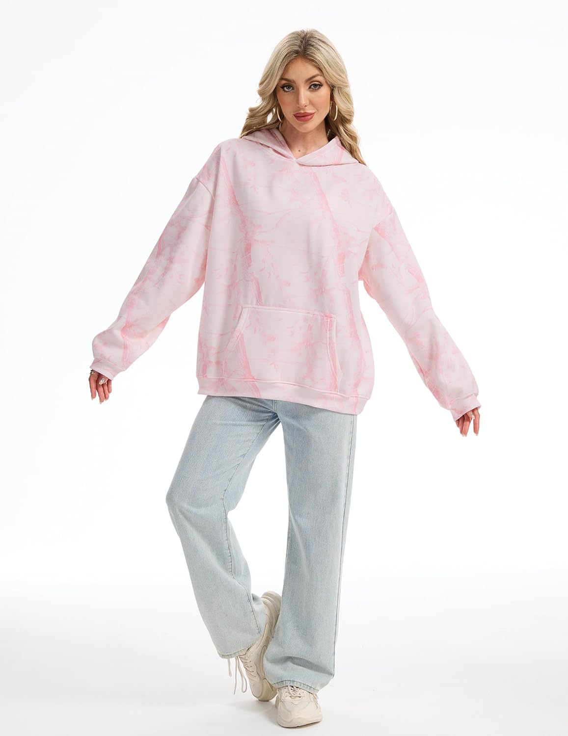 Womens Camo Hoodies Maple Leaf Print Oversized Hooded Sweatshirt Fleece Pullover Sweatshirts Long Sleeve with Pocket