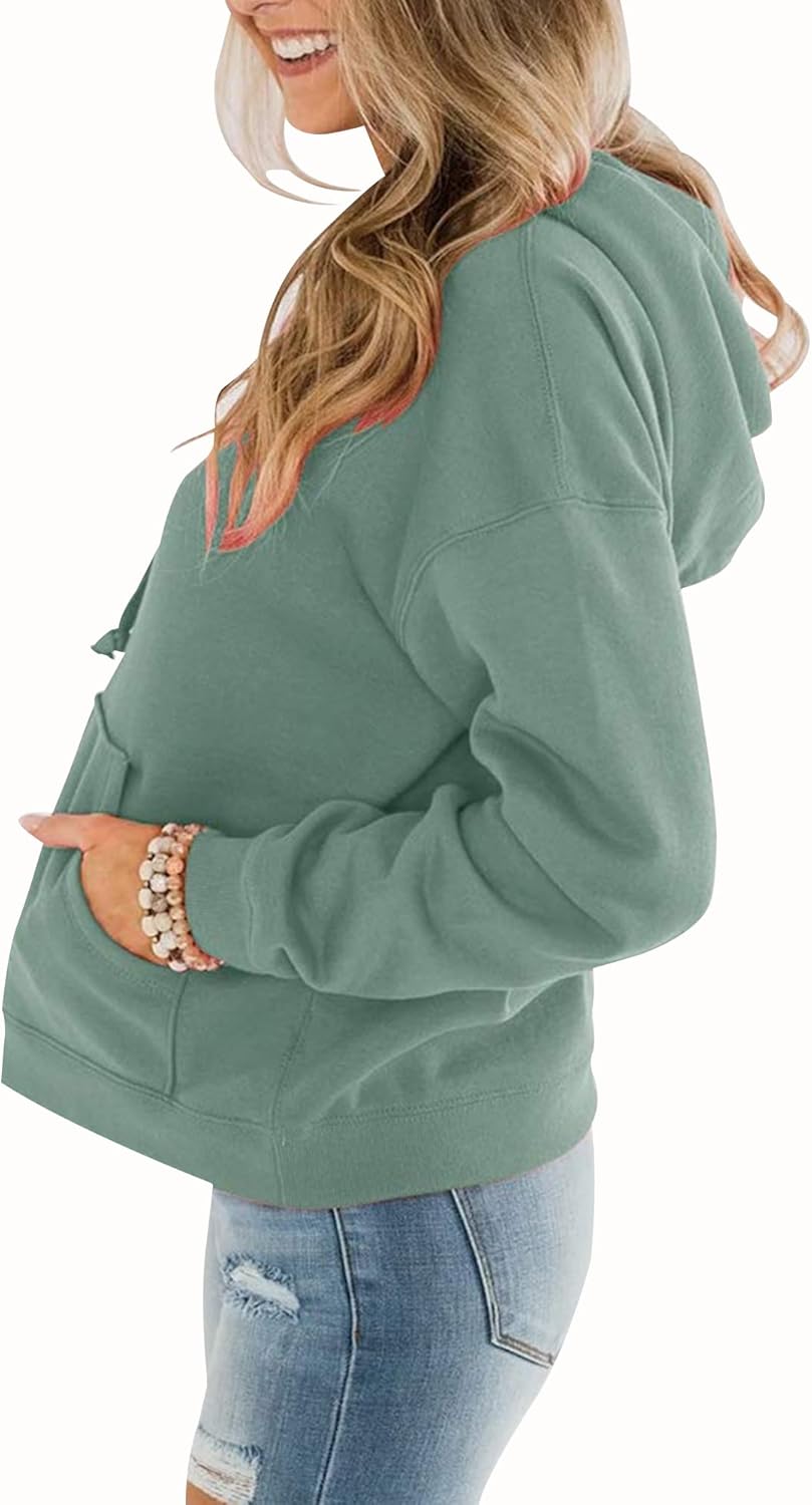 Womens Casual Hoodies Crew Neck Long Sleeve Sweatshirts with Pocket Lightweight Pullover Tops