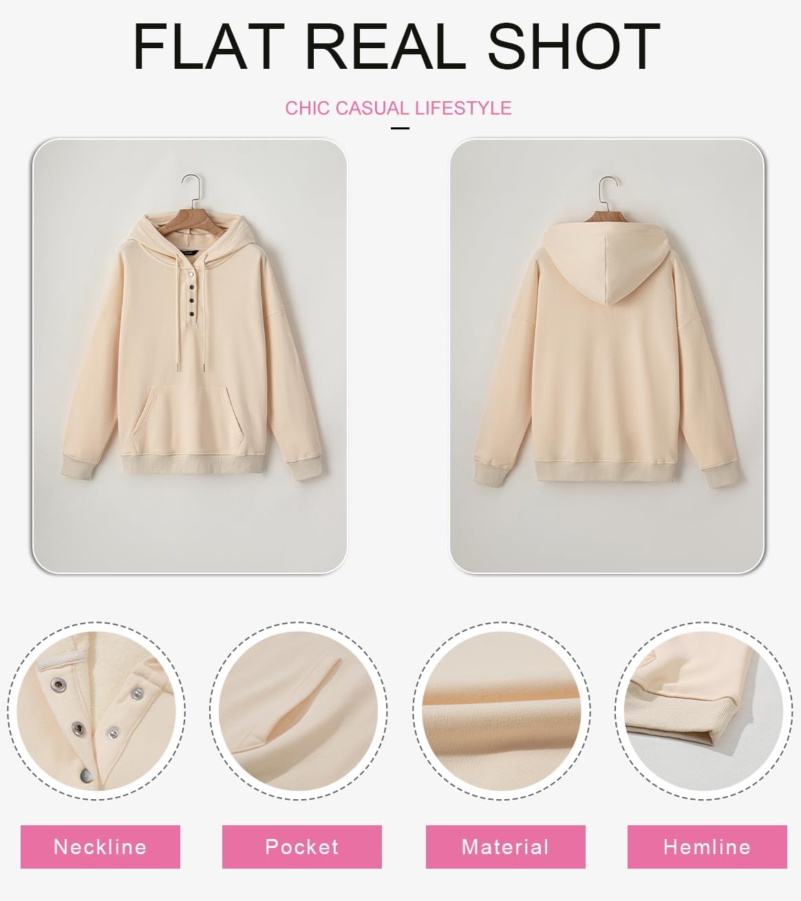 Women's Casual Hoodies Long Sleeve Solid Lightweight Pullover Tops Loose Sweatshirt with Pocket