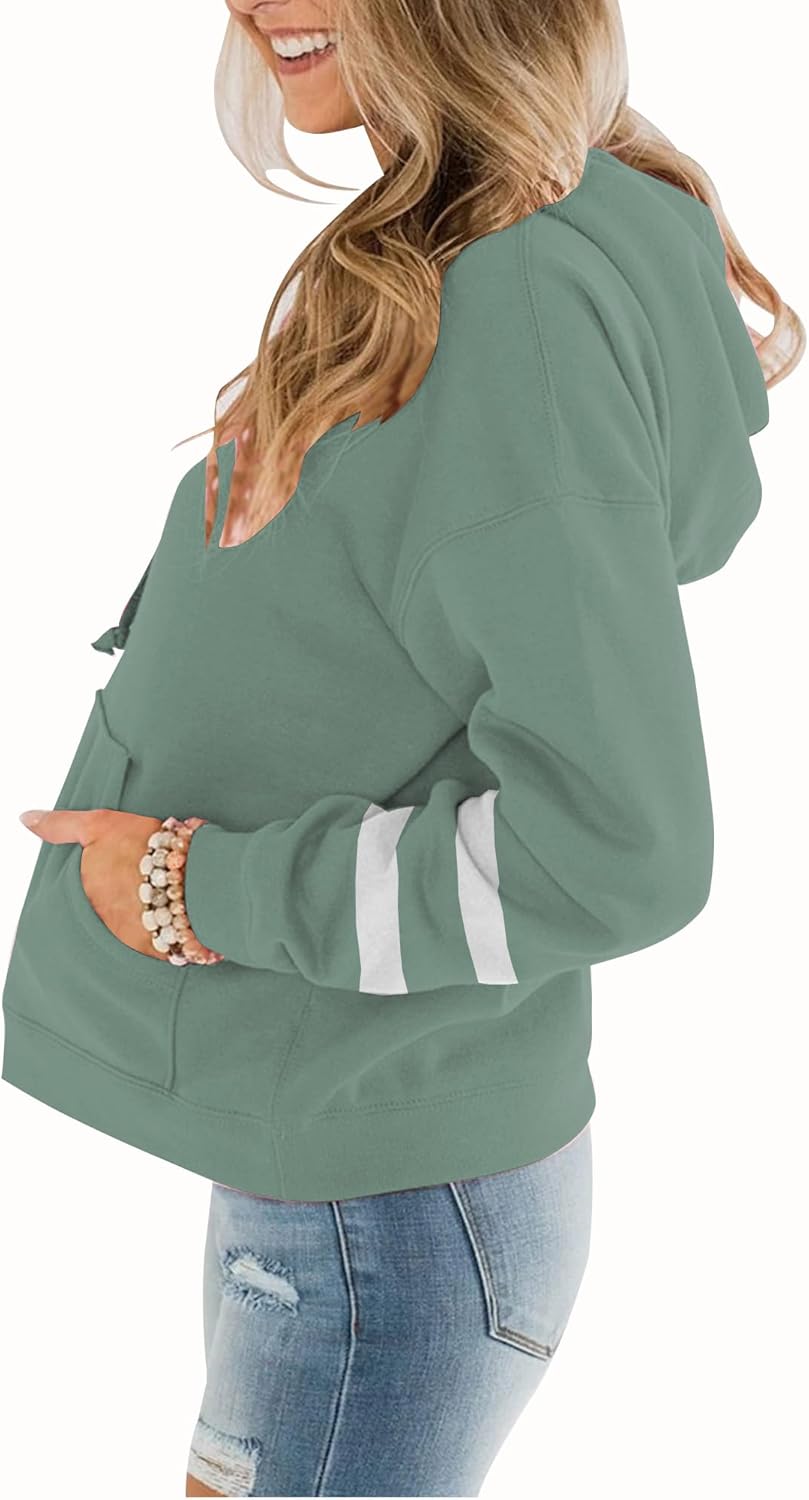 Womens Casual Hoodies Crew Neck Long Sleeve Sweatshirts with Pocket Lightweight Pullover Tops