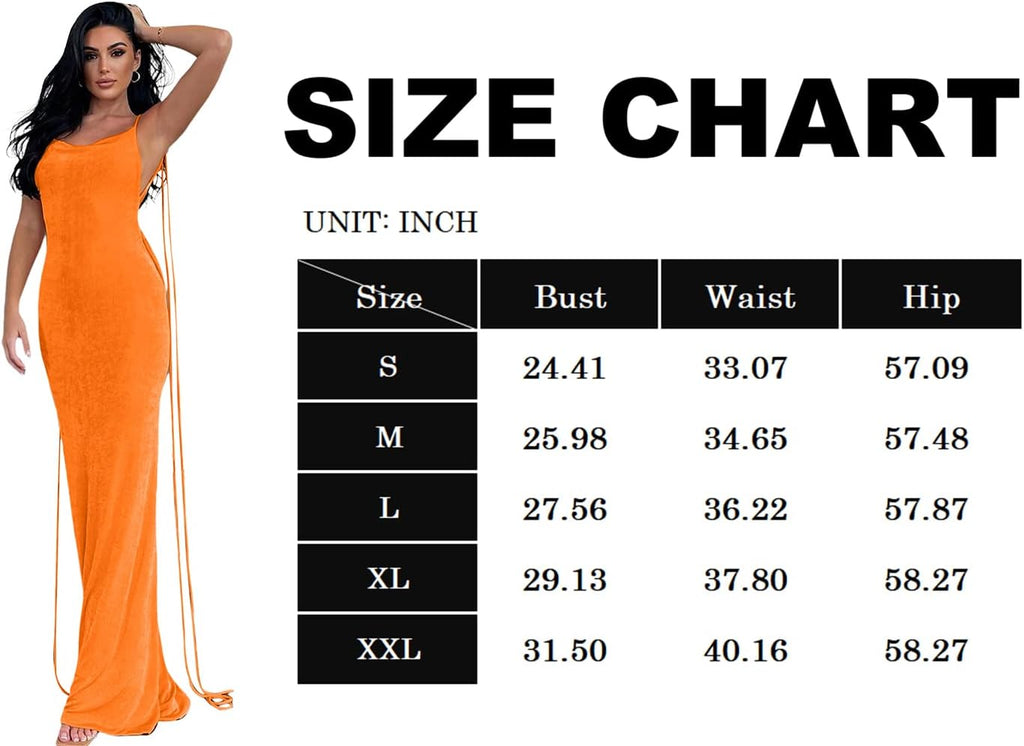 Slip Bodycon Dresses for Women Spaghetti Strap Lace Up Backless Cowl Neck Maxi Mermaid Cocktail Party Dress