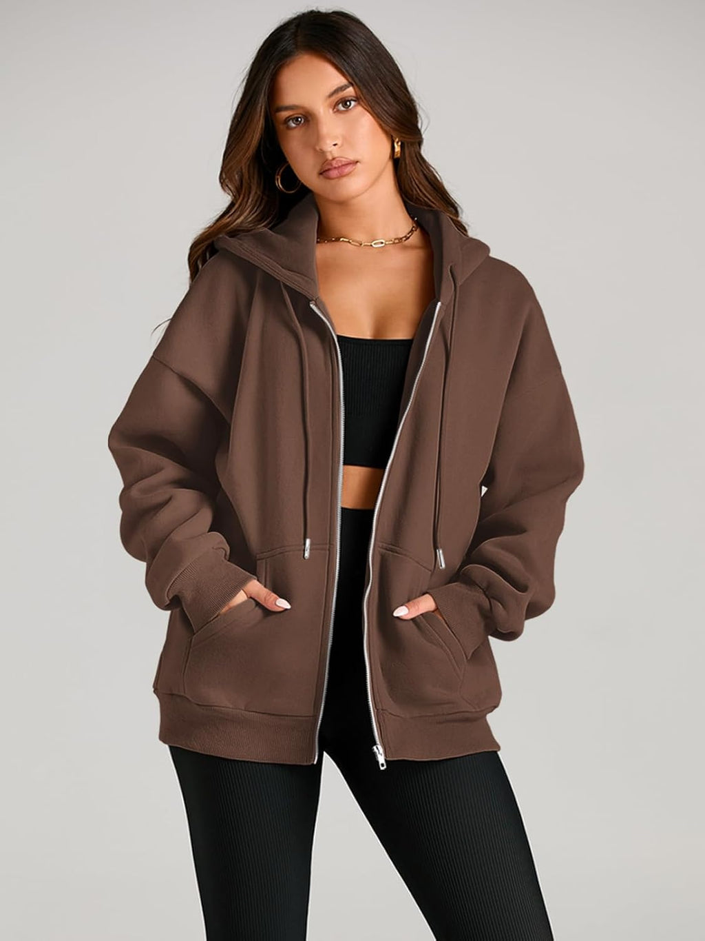 Women's Drawstring Zip Up Cute Hoodies Fall Jacket Oversized Casual Sweatshirts with Pocket
