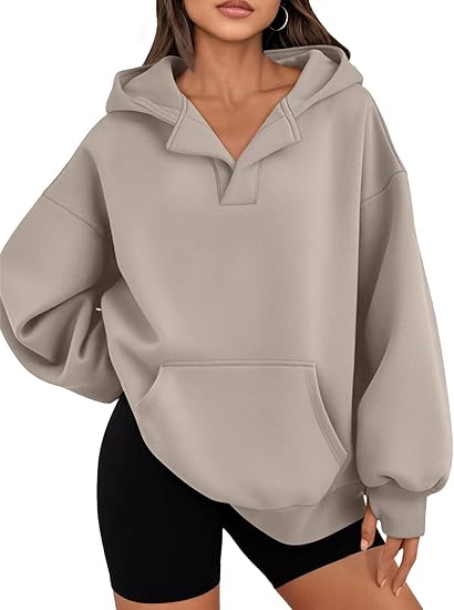 Womens Oversized V Neck Hoodies with Thumb Hole Pullover Sweatshirts Y2k Clothes Fall Fashion Outfits 2025
