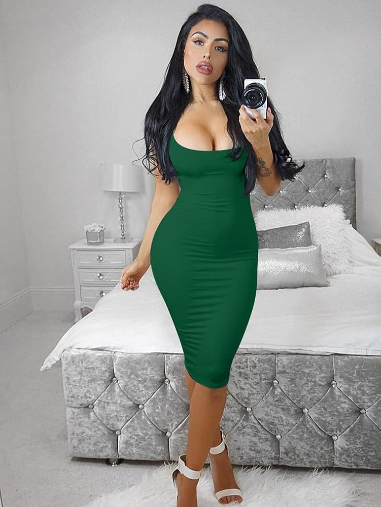 LAGSHIAN Women's Sexy Bodycon Tank Dress Sleeveless Basic Midi Club Dresses