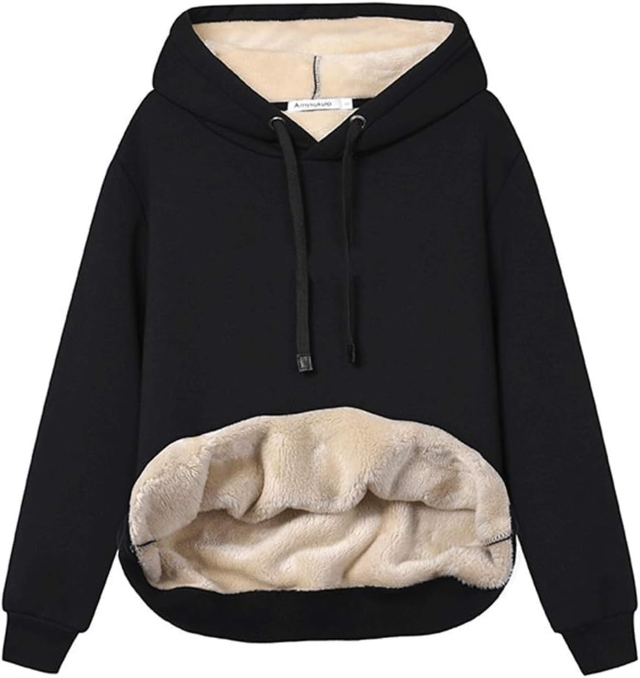 Womens Casual Winter Warm Fleece Sherpa Lined Pullover Hooded Sweatshirt