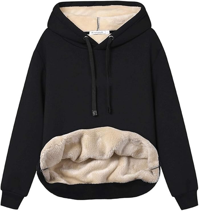 Womens Casual Winter Warm Fleece Sherpa Lined Pullover Hooded Sweatshirt